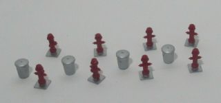4 Trash Cans & 8 Fire Hydrants / Street Scenes 1/48 O Scale /