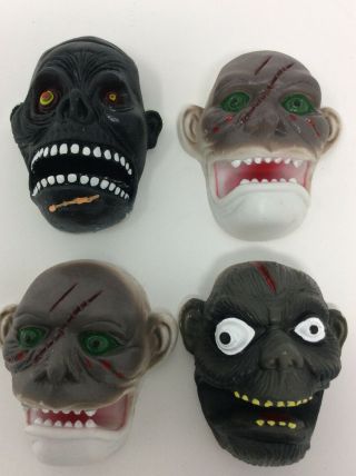 Halloween Monster Zombie Werewolf Face Rubber Finger Puppets Set Of 4