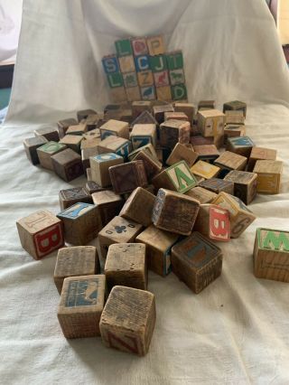 125 Vintage Wooden Alphabet Blocks Letter Wood Baby Learning