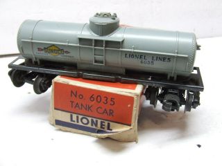 Lionel Postwar 6035 Gray Tank Car Sunoco In The Box