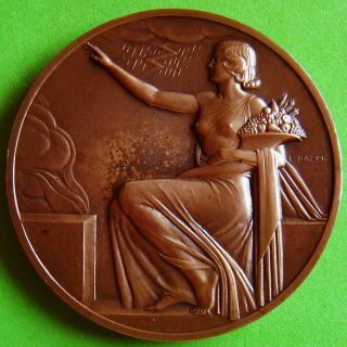 Art Deco Woman Thunder Fire Insurance 1838 - 1938 French Bronze Medal By L Bazor