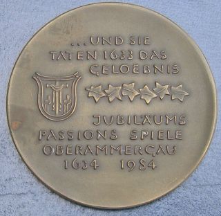 1984 German Bronze Medallion w/ Case Oberammergau Passion Play 350th Anniversary 2