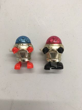 2 Vintage 1978 Tomy Wind Up Rascal Robots Space Toy Gold Body Variations