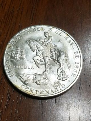 1962 Mexico Battle Of Puebla Cinco De Mayo Centenario Silver Medal Bu
