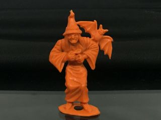 Vintage 1960s Mpc 2.  5 " Halloween Plastic Monster Figure Witch With Bat Orange