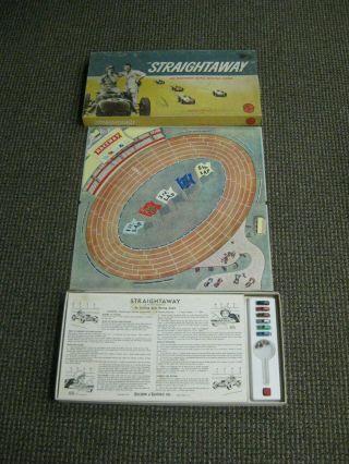 Vintage 1961 Straightaway - An Exciting Auto Racing Board Game - Selchow & Righter 2