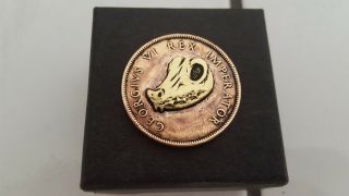 Hobo nickel.  Hand carved coin.  1 penny.  South Africa.  1945.  Croco skull.  By Defo 2