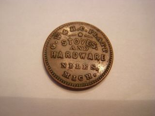 G.  W.  &h.  C.  Platt,  Stoves And Hardware,  Niles,  Mi. ,  1863 Civil War Token