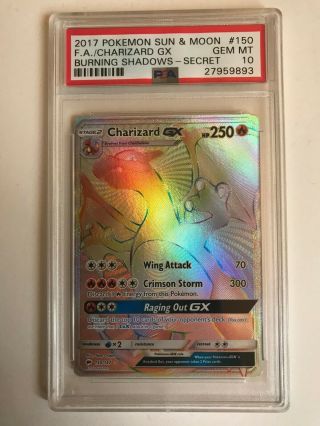 Pokemon Secret Rare Charizard Gx Rainbow Rare Psa 10 Gem 150/147 Misprinted