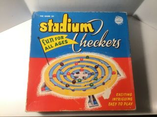 Vintage Stadium Checkers Board Game 1952 No 300 Schaper Mfg Company Complete