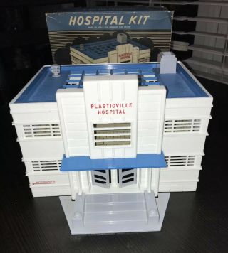 Vintage Early Version Plasticville Hospital Hs - 6 Complete With 2nd Floor Iob