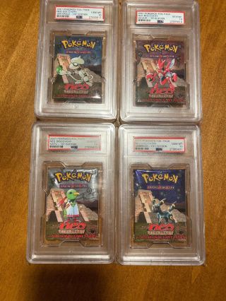 Pokemon Neo Discovery 1st Edition Psa 10 Booster Pack Set.  All 4 