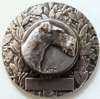 Ant.  French Silvered Bronze Terrier Dog Medal By Fath