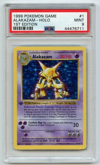 1999 Pokemon Base Set 1st Shadowless Alakazam Holo Rare 1/102 Psa 9