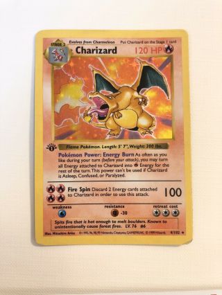1st Ed.  Charizard Holo - Shadowless - (ex) 4/102 Pokémon Card Base Set