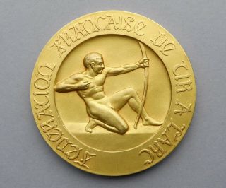 French Medal.  Nude Man.  Archery.  Archer.  Sport.  Art Nouveau.