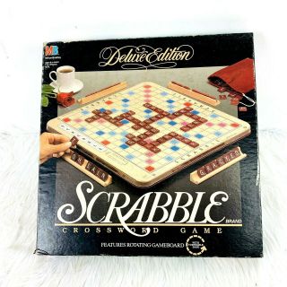 Scrabble Deluxe Edition Turntable 1989 Burgundy Tiles Complete With Pad