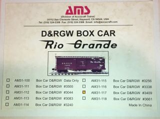 G Scale 1:20.  3 Boxcar D&rgw 3409 Mark But Never Out - Of - The - Box Faded Box