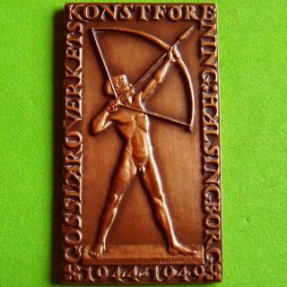 Art Deco Strong Nude Man Bow & Arrow Archery 1948 Signed Award Bronze Medal