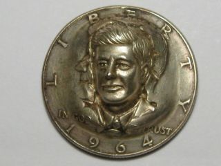 Repousse Punched,  Pressed,  Popped - Out 1964 Silver Jfk Kennedy Half Dollar.  108