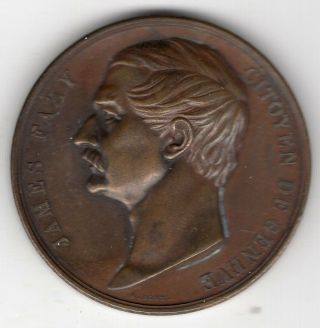 1855 Swiss Medal Issued To Honor James Fazy,  Citizen Of Geneva,  By A.  Bovy