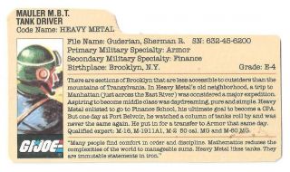 1985 Heavy Metal V.  1 File Card 2 Peach Filecard Bio Gi/g.  I.  Joe Jtc