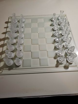 Large 13 1/2 Inch Complete Glass Chess Set