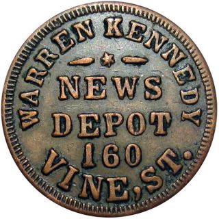 1863 Cincinnati Ohio Civil War Token Warren Kennedy News Depot R6