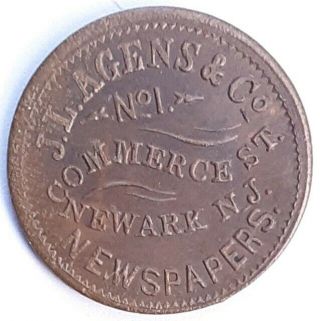 Newark,  Jersey.  Civil War Token.  J.  L.  Agens & Co Newspapers.  Nj - 555 - A - 8a.
