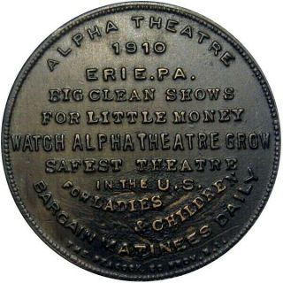 1910 Erie Pennsylvania Good Luck Swastika Token Alpha Theatre Safe For Ladies