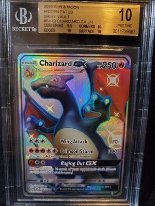 Beckett 10 Hidden Fates Shiny Charizard Gx.  Is.  Shipped With Usps
