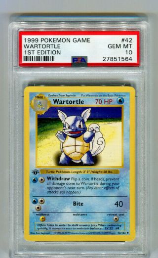 1999 Base Set 1st Edition 42/102 Wartortle Psa 10 Pokemon Gem
