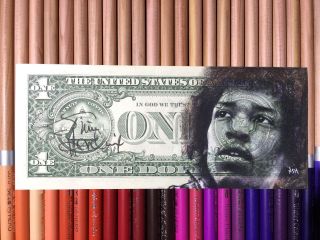 Jimi Hendrix Hobo Dollar One Two Dollar Bill Art Real Money