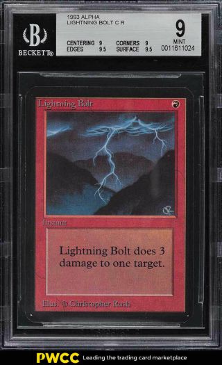 1993 Magic The Gathering Mtg Alpha Lightning Bolt C R Bgs 9 (pwcc)