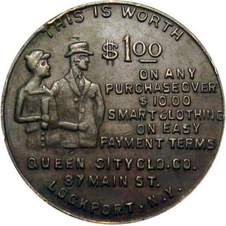 Pre 1933 Lockport York Good For Token Queen City Clothing Good Luck Swastika