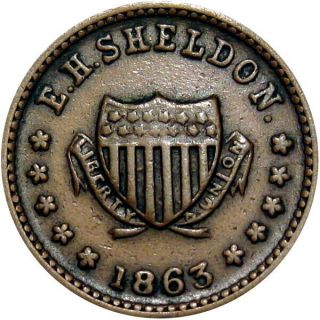 1863 Constantine Michigan Civil War Token E H Sheldon Union Shield