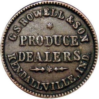1863 Kendallville Indiana Civil War Token G S Rowell & Son