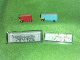 N Scale Circus Wagons (2) 2 Preiser Elephants And 2 Preiser Horses