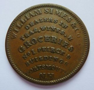 1837 HARD TIMES TOKEN HT 194 / LOW 124 MARCH / SIMES PORTSMOUTH NH R - 1 2