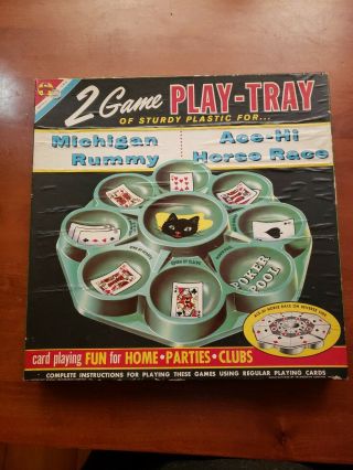 Vintage 1959 Michigan Rummy Ace Hi Horse Race 2 Game Play Tray Black Kitty Cat