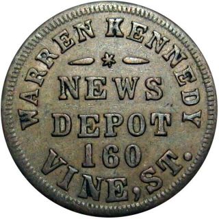 1863 Cincinnati Ohio Civil War Token Warren Kennedy News Paper Dealer R7