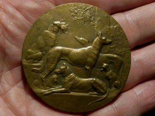 Antique French Dog Award Medal: Hunting Dogs In Forest By Lenoir