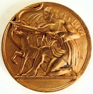 French Gilded Bronze Dog Medal Diana Artemis With Sight Hound By Tschudin