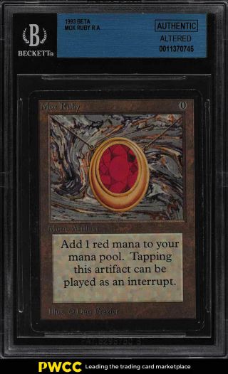 1993 Magic The Gathering Mtg Beta Mox Ruby R A Bgs Auth Altered (pwcc)