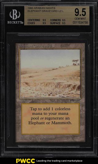 1993 Magic The Gathering Mtg Arabian Nights Elephant Graveyard U2 Bgs 9.  5 (pwcc)