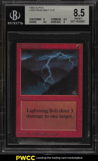1993 Magic The Gathering Mtg Alpha Lightning Bolt C R Bgs 8.  5 Nm - Mt,  (pwcc)