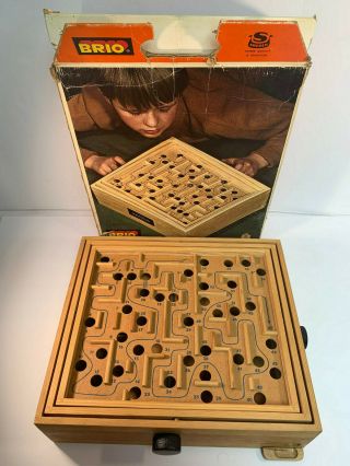Vintage Brio Wooden Labyrinth Maze Game With Box - Made In Sweden