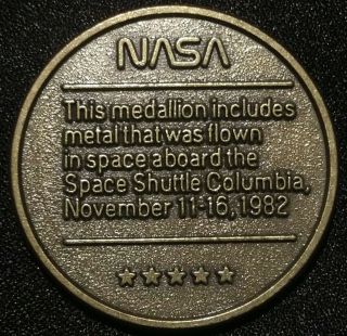 1983 Nasa Space Shuttle Columbia Sts - 5 Flown Metal Astronaut Medal Coin Token