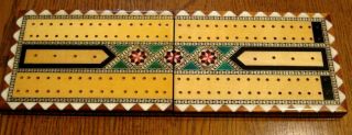 Vintage Inlay Wood Folding Cribbage Board (no Pegs) 5 " X 14 1/2 " Open