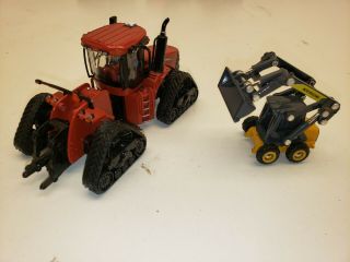 1/64 Ertl Case Ih Steiger 350 Rowtrac 4wd Tractor And Holland Nh Skid Steer